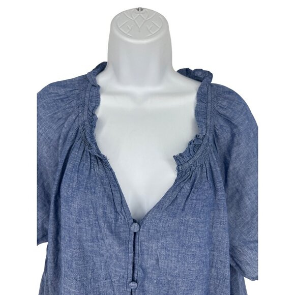 Lane Bryant Womens Blue Chambray Button-Front Tie-Hem Blouse Size 16 - Picture 3 of 10